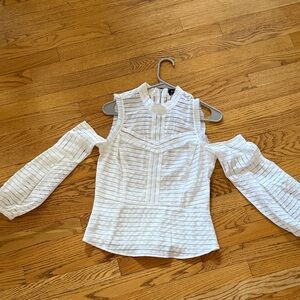 Bardot White Cold-Shoulder Pintuck Blouse